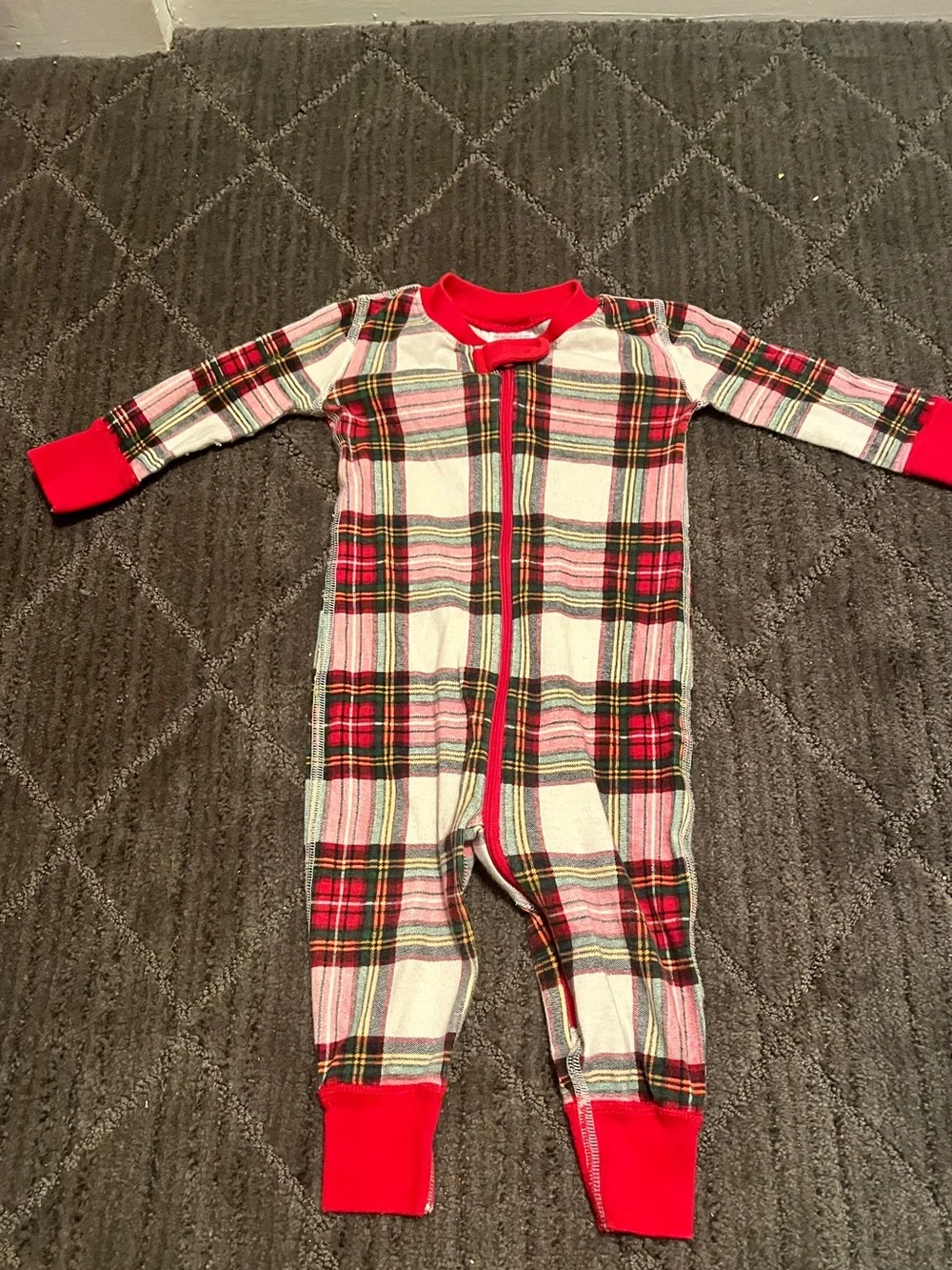 Hanna Andersson Baby Red Plaid Holiday One-Piece Zip Pajamas Size 6-12M